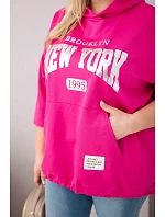 Dámská mikina Plus Size z viskózy s kapucí a klokankovou kapsou fuchsiová