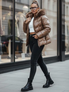 Dámská prošívaná zimní bunda s kožešinou hnědá FashionStreet TY5359