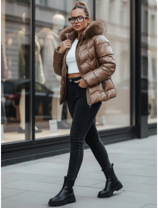 Dámská prošívaná zimní bunda s kožešinou hnědá FashionStreet TY5359