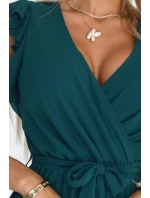 374-8 POLINA Plisované šaty s výstřihem a volánky - ZELENÉ