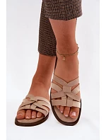 Dámské ploché nazouváky s pásky a imitací semiše béžové Calvia