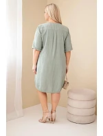 Dámské viskózové šaty Plus Size s krátkým rukávem a výstřihem do V khaki