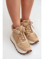 Kožené Sneakersy Trapery Dámské S Kožíškem Na Platformě Big Star OO274A330 Béžové