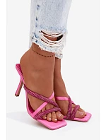 Dámské lodičky na jehlovém podpatku s pásky a kamínky fuchsiové Karima
