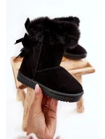 Dětské Teplé Sněhule Semišové s Mašlemi Černe Funky