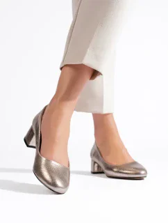 Krásné lodičky dámské zlaté na plochém podpatku