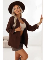 588-3 Dámské klasické sako s nabíranými rukávy - čokoládové