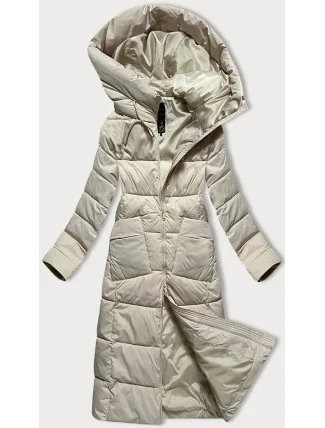 Světle béžová dlouhá dámská prošívaná zimní bunda Libland (7767)