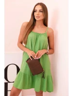 Dámské mušelínové šaty s ramínky a volánem oliva
