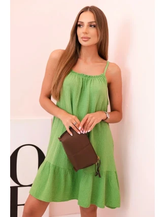 Dámské mušelínové šaty s ramínky a volánem oliva