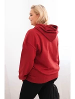 Dámská mikina s kapucí a klokankou Plus Size z bavlny bordová
