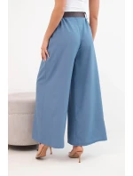 Dámské kalhoty s širokou nohavicí a páskem jeansové modré