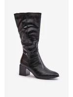 Zateplené kozačky na podpatku z eko kůže do poloviny lýtek černé Ellithira