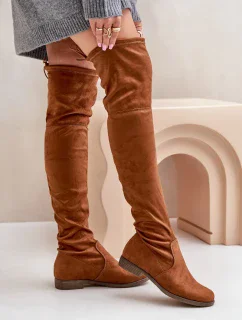 Kozačky na plochém podpatku nad kolena z eko semiše Camel Linnithia