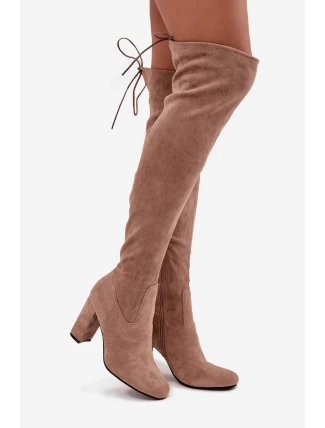 Dámské kozačky na sloupkovém podpatku Xamarin – béžové Dámské kozačky na sloupkovém podpatku Xamarin – béžové