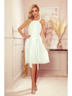 ALIZEE - Dámské šifonové šaty v barvě ecru s vázáním 350-1