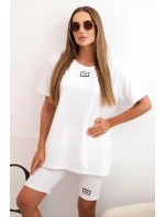 Dámský bavlněný komplet s krátkým rukávem a šortkami bílý