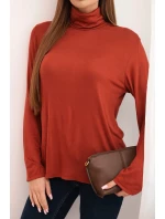 Dámská viskózová blůza s rolákem a dlouhým rukávem hnědá