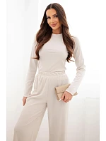 Dámský viskózový komplet s halenkou a širokými kalhotami světle béžový Dámský viskózový komplet s halenkou a širokými kalhotami světle béžový