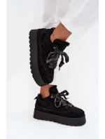 Šněrovací dámské sněhule na platformě vyhřívané kožešinou Černé Tavelle