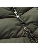 Dlouhá dámská prošívaná zimní bunda v khaki barvě (7689)