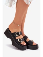 Dámské Klapky Na Klínu A Platformě S Přezkami Černé Nitarelia