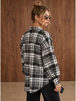 Dámská oversize flanelová košile s kostkovaným vzorem, černá, FashionStreet DY0500 Dámská oversize flanelová košile s kostkovaným vzorem, černá, FashionStreet DY0500