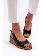 Dámské lakované sandály na platformě Sergio Leone SK301 Černé