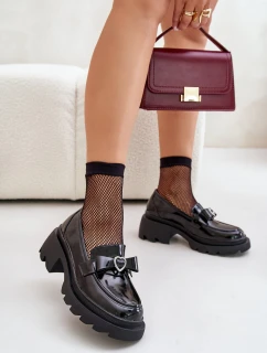 Kožené Dámské Mokasíny S Mašlí A Srdcem D&A LZ42-032 Černé