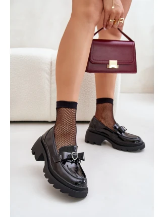 Kožené Dámské Mokasíny S Mašlí A Srdcem D&A LZ42-032 Černé