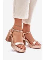 Eko Kožené Sandály Na Podpatku Růžové Zlato Lillita