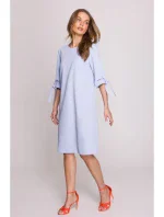 S393 Šaty áčkového střihu se zavazovacími rukávy - světle modré S393 Šaty áčkového střihu se zavazovacími rukávy - světle modré