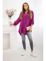 Bavlněná mušelínová košile Plus Size tmavě fialová