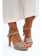 Ozdobené sandály na podpatku D&A MR1038-44 Zlaté