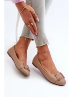 Baleríny S Páskem A Ozdobou Eko Kůže Tmavě Béžové Cadwenla