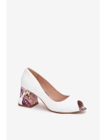 Kožené lodičky s ozdobným podpatkem Lewski Shoes 2608/K bílé