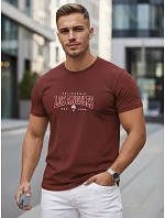 Pánské bavlněné tričko s nápisem v bordové barvě FashionStreet NX5136R Pánské bavlněné tričko s nápisem v bordové barvě FashionStreet NX5136R
