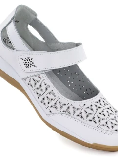 Dámská kožená prolamovaná polobotka na suchý zip bílá Jezzi 9763