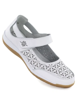 Dámská kožená prolamovaná polobotka na suchý zip bílá Jezzi 9763