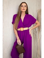 Kombinéza s ozdobným páskem v pase tmavě fialová Kombinéza s ozdobným páskem v pase tmavě fialová