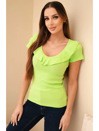 Dámská pruhovaná blůza s volánkem u dekoltu zelená