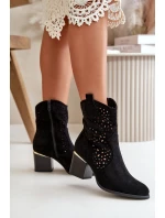 Průsvitné kotníčkové boty na podpatku z ekologického semiše, zapínající se na zip černé Sevana