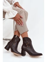 Kožené otevřené dámské kotníkové boty na podpatku Zazoo 3647 čokoládové