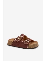 Dámské pantofle s zlatými sponami a knoflíky hnědé Tervina