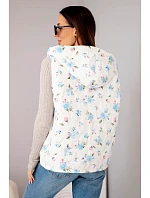 Dámská prošívaná vesta s kapucí s květinovým vzorem modrá