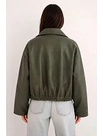 Dámská křiváková bunda z ekokůže na zip khaki