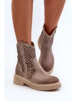 Zazoo 3470 Sametové Dámské Botky Na Ploché Podrážce Vyšívané Cappuccino Zazoo 3470 Sametové Dámské Botky Na Ploché Podrážce Vyšívané Cappuccino