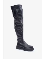 Kozačky nad kolena na plochém podpatku černé Feliri