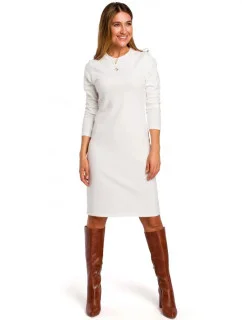 Svetrové šaty s dlouhým rukávem S178 krémové - Stylove