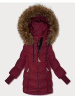 Dámská zimní bunda ve vínové bordó barvě s úpletovými stahovacími lemy (KK60616)